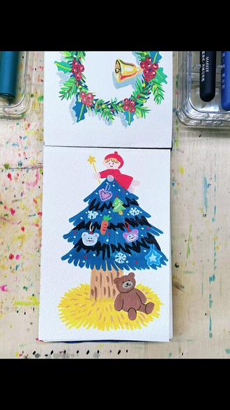 丙烯马克笔画圣诞树🌲#创意绘画 #少儿美术绘画 #少儿绘画教程 #想怎么画就怎么画 #丙烯马克笔