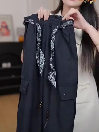 秋季新款女童工装裤女大童裤子初中生洋气休闲裤学生弯刀裤zb6118