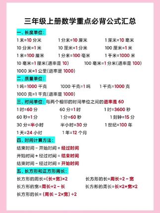 #三年级 数学改版后,需要孩子掌握的公式越来越多,家长可以给孩子准备一套#数学公式卡 可随身携带,方便孩子学习#小学数学