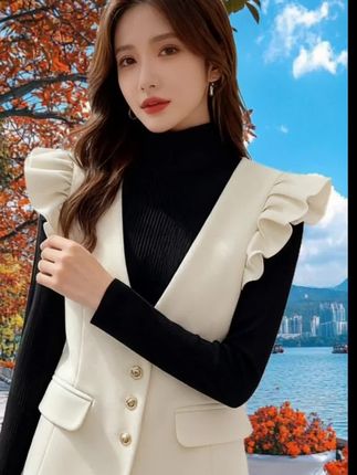 #马甲女款2025新款春季高级感独特超好看叠穿小香风白色西装式马夹#时尚减龄洋气
