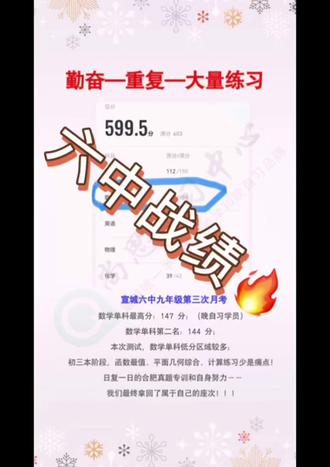 六中九年级第三次月考,数学单科,函数最值、平面几何综合问题、计算能力训练及二级公式熟练掌握的孩子,整体排名会突显绝对优势。日复一日,众望所归,拿回属于自己的座次,再接再厉!#中考 #数学学习 #成功上岸 #宣城小升初