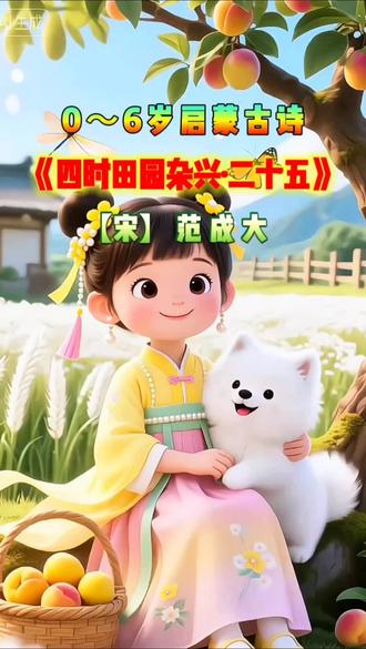 儿童启蒙早教AI古诗词《四时田园杂兴》其二十五唐·范成大【156】每天三分钟 听读古诗词 传承国学经典 吟诵国学文化 和孩子一起享受诗词韵律之美好#育儿#启蒙早教 #儿童动画 #原创视频#热点#涨知识