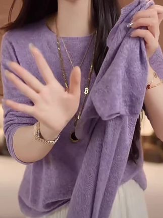 11301【迪好甄选】高级感时尚轻熟风紫色一字领针织衫女2025年春季#高级感穿搭# #时尚穿搭 #一字领上衣 #好物推荐🔥
