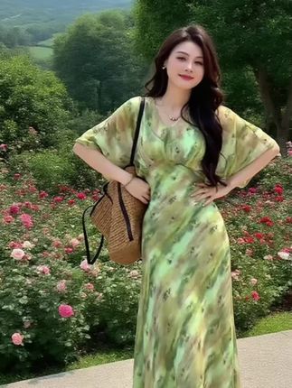 #气质连衣裙 #收腰连衣裙显瘦修身 #气质连衣裙 #夏季油墨画连衣裙