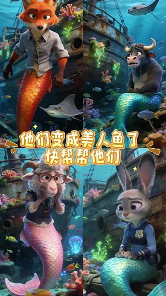 疯狂动物城中他们变成美人鱼了 你想帮谁#疯狂动物城仿妆 #疯狂动物城 #朱迪朱迪 #朱迪尼克的教程