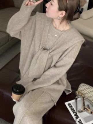 秋冬款套装小香风高级感气质名媛轻奢韩剧针织套装毛衣披肩阔腿裤三件套#女装 #套装穿搭 #秋季新款 #秋冬穿搭 #针织套装