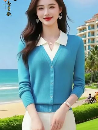 假两件POLO领针织衫毛衣女秋季新款拼色高档保暖韩版短款打:/ 底上衣#最美穿搭 #谁穿谁漂亮 @抖加🔥上热门🔥dou+🔥热点宝