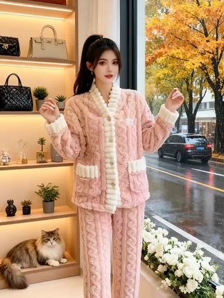 2025年秋冬季睡衣女士珊瑚绒加厚加绒套装高级感法兰绒保暖家居服#家居服 #睡衣 @巨量千川 @DOU+上热门 @上热门🔥🔥🔥