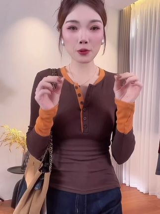 秋款撞色假两件独特别致内搭打底衫女辣妹上衣百搭T桖#内搭外穿都好看 #百搭上衣 #高级感穿搭 #显瘦搭配