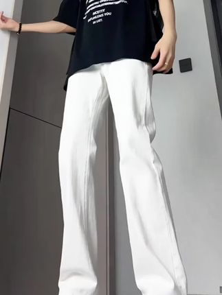 品牌正品 白色窄版修身牛仔裤男款春季百搭直筒裤子美式高街vibe弹力休闲裤#休闲裤 #百搭神裤
