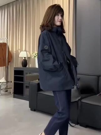 韩版防风连帽拉链冲锋衣外套女2025秋冬季新款宽松休闲中长款风衣#兰州中考志愿 #中考化学必考点 #艺术画展 #会计电算化实操视频教程 #习酒2025短视频大赛