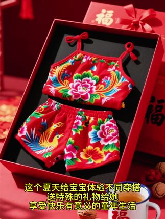 #大花轿卡点挑战 东北民族风大花儿童套装来啦!大红大绿配凤凰牡丹,穿上秒变年画娃娃超萌!绵绸面料凉快丝滑,短裤弹力腰头舒适。搭配虎头帽,适合各种场合。土到极致就是潮,让娃当最靓的仔!#东北大花袄土到极致就是潮 #萌娃穿搭