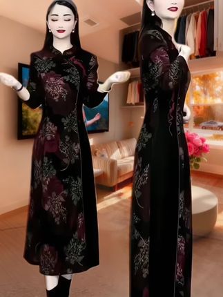 新款锦棉罗马烫金重工刺绣改良旗袍连衣裙#高端大气上档次这也太漂亮了 #洋气上档次 #洋气百搭 #面料柔软舒适