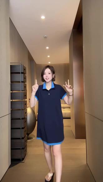 TT【POLO裙】棉纱立体收腰显瘦撞色POLO领学院风修身连衣裙#小个子显高显瘦穿搭 #显瘦连衣裙 #洋气减龄 #极简风穿搭 #学院风穿搭