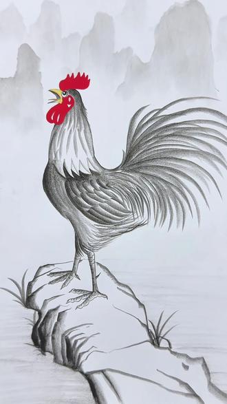 30秒简单几笔,教你画大公鸡 过年教你画一只大公鸡的年画,快跟着学起来画完贴在家里吧!#画画 #简笔画 #零基础学画画 #年画 #绘画