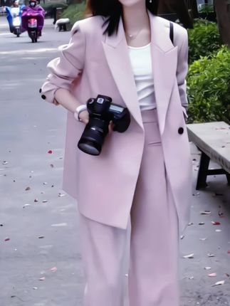 2025春秋西装外套女大码女装阔腿裤套装胖MM200斤粉色宽松西服女#品质女装 #时尚气质穿搭 #高端大气 #魅力十足 #高级感穿搭
