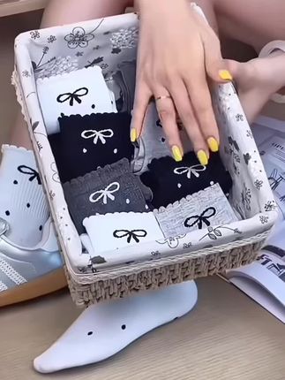#袜子 #视频同款#【8双装】花边波点蝴蝶结袜ins潮春季新款学生女袜日系网红中筒袜子