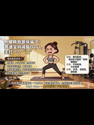 普通宝妈30天减脂打卡Day1,主打一个“丑” 我的真实状态👇
✔小基数(151/105斤),但体脂高
✔动作毫无美感,像做复健
✔表情管理失败,狰狞到可以当表情包
✔练完累瘫,但心里踏实
目标:增点肌肉,减点肚子里的“妈妈牌脂肪”
方法:不求标准,只求坚持
记录:30天,丑就丑,谁怕谁
给所有小基数宝妈一个参考:
不完美的开始,也好过完美的犹豫。
Day1 done✅ 明天继续丑下去。
#30天养成挑战 #30天运动打卡计划 #小基数减肥打卡 #小基数减肥好难 #跑步机的正确打开方式
