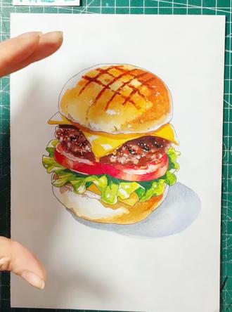 教你画牛肉汉堡,画完能馋哭你闺蜜~#零基础学画画 #治愈系绘画 #绘画教学 #跟着抖音学画画#马克笔画