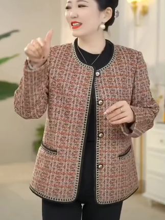 V/雅鹿中老年大码妈妈春秋春夏短款薄款洋气格子外套C5009#春秋新款 #新款时尚女装 #洋气减龄 #高端大气 #谁穿谁好看