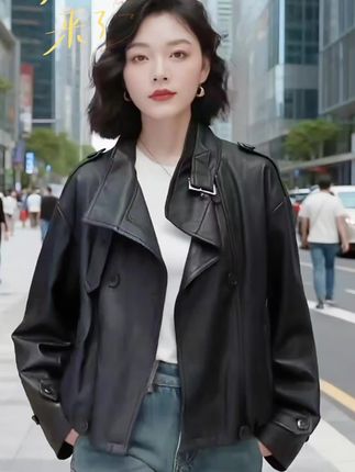 海宁早秋季软皮衣外套女短款气质复古皮风衣夹克百搭时尚机车服女
