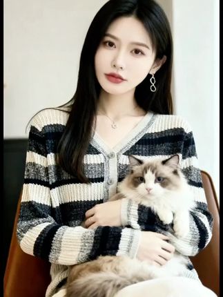 哥弟阿玛施正品秋季新款爆款V领针织开衫时尚百搭条纹撞色上衣女#美爆了 #女神范 #心动的感觉 #魅力女人