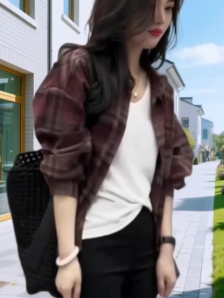 休闲时尚#格子衬衫#潮牌新款#洋气好看#修身显瘦#洋气休闲装