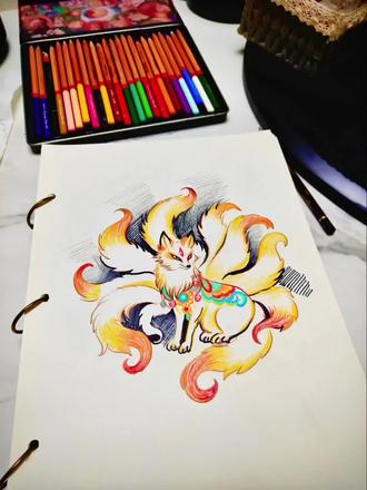 九尾狐手绘,没点艺术细胞刷不到#彩铅手绘 #没点艺术细胞刷不到 #秀出你的画画作品 #九尾狐 #原创手绘