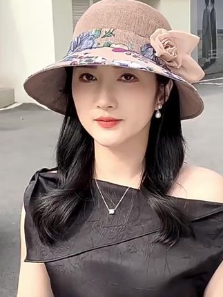 布塔春夏季防晒遮阳帽女渔夫帽气质优雅花帽子妈妈帽子桑蚕丝透气#优雅时尚气质好