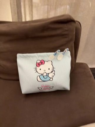 韩版可爱蓝条纹可爱猫化妆包网红时尚卡通手拿化妆包便携大容量L#好物推荐🔥 #化妆包 #便携收纳袋 #高颜值收纳袋#kitty猫