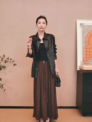 【CHENSMCHEN×JCSO】超薄皮衬衫款真皮黑色外套#穿出高级感 #优雅气质 #女神穿搭 #极简穿搭 #高端大气