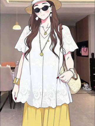 假蕾丝上衣猪鼻花边棉布阔腿裤夏季宽松百搭 #ootd穿搭#显瘦#休闲  #夏季穿搭#两件套