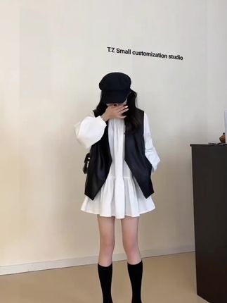 【入秋一整套衬衫裙+马甲套装】宽松休闲小个子显瘦衬衫裙+马甲套#今日穿搭 #高级感穿搭 #套装 #宽松 #休闲