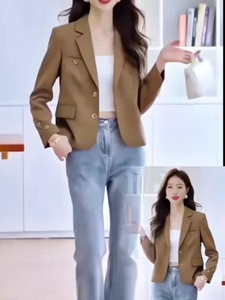 气质显瘦小个子西装外套女短款春秋新款时尚百搭洋气两粒扣女西服#看过来 #同款 #完美 #你今天真好看 #西服外套