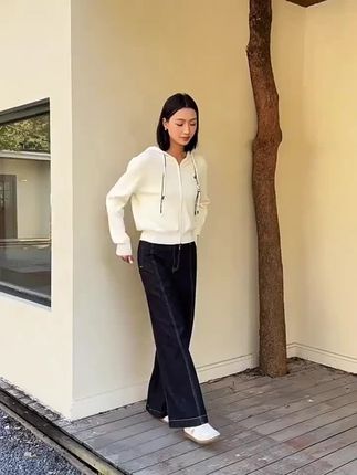 纯色笑脸双拉链连帽针织开衫女2025秋装上新软糯休闲时尚毛衣上衣