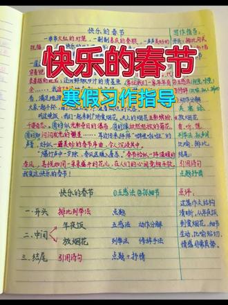 #真实生活分享计划 #每日一读 #家长必读知识分享
快乐的春节(寒假作文范文),含写作指导+点评+思维导图#手写