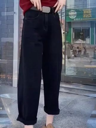 飞芊娅梨形身材弹力高腰直筒牛仔裤女秋季新款九分显瘦哈伦老爹裤#高腰直筒裤#牛仔裤#秋季新款
