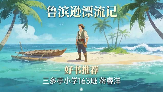 他,能背井离乡去航海;他能在一无所有的情况下用自己的智慧、顽强的毅力和勤劳的双手创造出美好的生活。这就是163班的蒋睿洋为⼤家推荐的⼀本好书《鲁滨逊漂流记》。通过书本中的故事让我们明⽩:一个人只要有毅力,有不懈的追求和勇往直前、永不放弃的精神,就可以创造奇迹。生命是首歌,让我们像鲁滨逊一样,笑对困难,笑对生活,谱写出动人的旋律!推荐人:163班 蒋睿洋 指导老师:陈芬 #好书推荐#阅读#《鲁滨逊漂流记》@康巴赫周和平 @永州第十二人鼓手李凤丽 @永州发布@潇湘会 @冷水滩发布