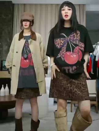 infobyfive2025秋冬新款复古女士豹纹短裙半身裙三店NF0507028
