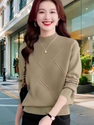 2025秋冬新款中年女士妈妈洋气针织衫半高领毛衣#早秋穿搭公式来了#如果上班都穿流光高智风 #早秋不费力显贵穿搭 #微胖女生怎么穿出早秋氛围感#高个子女生的早秋穿搭