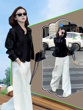 网红洋气炸街女装春游出行衣服休闲装防晒衬衫冷感系阔腿裤两件套