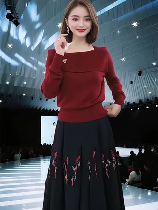 秋冬季新款设计感胸针一字领百塔针织衫套头上衣女潮流时尚女装#洋气减龄#说好的随便穿穿去看秀 #说好的随便穿穿去看秀