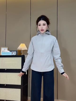 双拉链女款连帽春秋纯色短款休闲拼接防风韩版短外套G2502