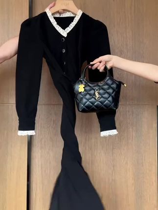 法式名媛风a字连衣裙女初秋新款高级感气质收腰显瘦假两件小黑裙 #早秋穿搭 #穿出自己的风格 #好物推荐🔥