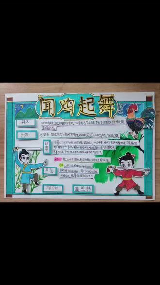 三年级语文作业:寓言“身份证”,闻鸡起舞手抄报,制作过程分享 #爱做手工的小朋友 #创作者中心 #创作灵感 #手抄报 #闻鸡起舞
