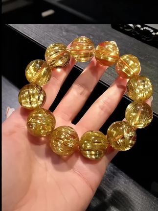 纯天然收藏级,金发晶,水晶,招财黄水晶男女手钛晶手链多样性发一#手串 #每日分享
