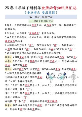 最新版三年级下册科学全册必背知识点汇总,老师给整理出来了,都是考试常考必考内容, 需要的家长打印出来给孩子晨读晚诵,夯实基础,为新学期打好基础#三年级下册科学 #必考考点 #知识点总结#三年级科学 #必考重点