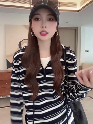 90-170斤大码时尚舒适显瘦宽松套头半拉链连帽假两件条纹针织衫#针织衫穿搭 #慵懒风穿搭 #休闲百搭 #显瘦穿搭#双十一