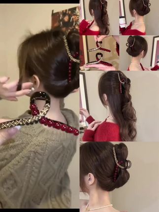 #好物推荐🔥 熹金新年红色闪钻抓夹女2024新款发夹后脑勺高级感盘发鲨鱼夹头饰#闪砖抓夹鲨鱼头饰@DOU+上热门