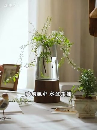 掬涵轻奢玻璃花瓶实木底水养富贵竹马醉木插花干花器客厅餐桌摆件 #插花 #中式插花 #自然风花艺